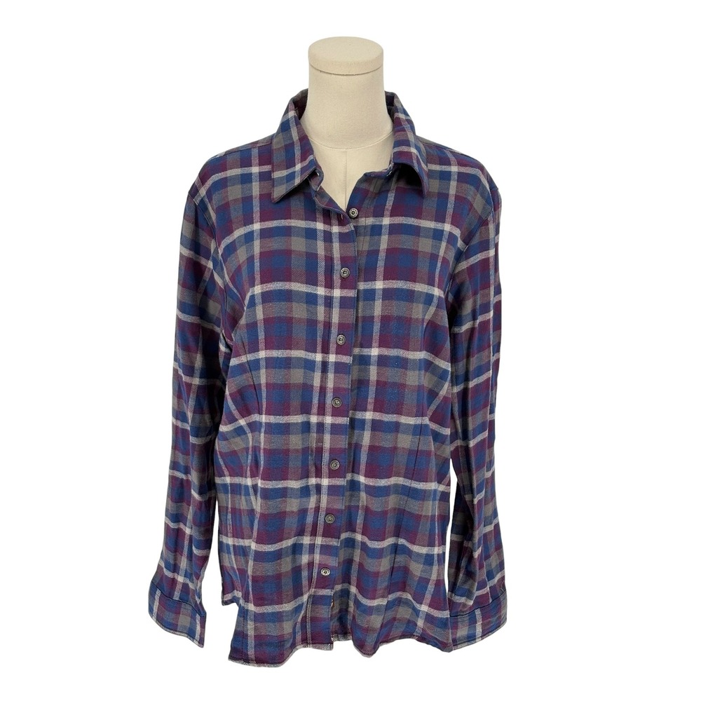 Lincoln Outfitters Button Down Shirt Purple Blue Plaid 100% Cotton XL
